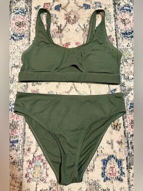 SHEIN Olive Ribbed Scoop Bikini Set